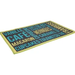 Tapis de cuisine inscription thème gourmand bleu et vert
