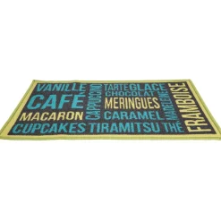 Tapis de cuisine inscription thème gourmand bleu et vert