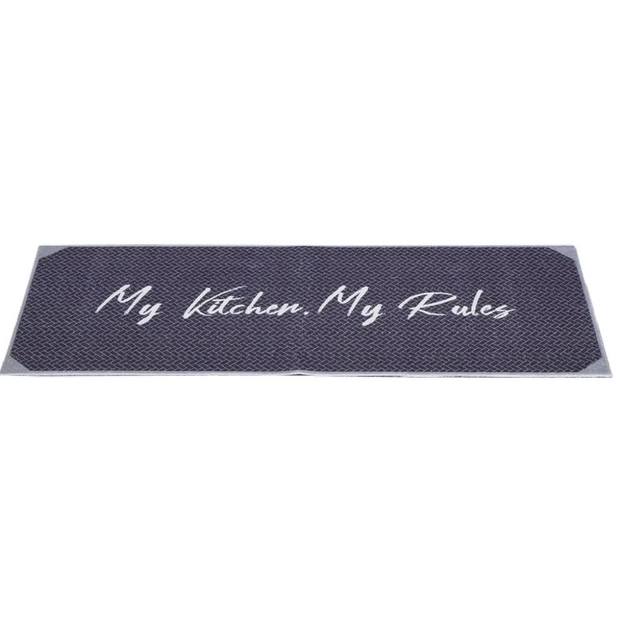 Tapis de cuisine My Kitchen My Rules gris et blanc 120x50 cm
