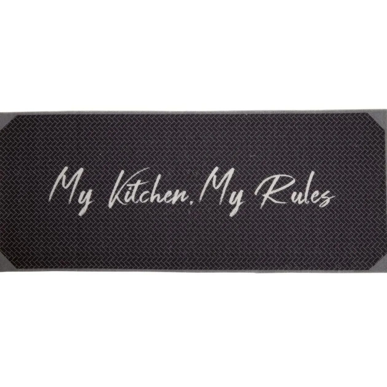 Tapis de cuisine My Kitchen My Rules gris et blanc 120x50 cm