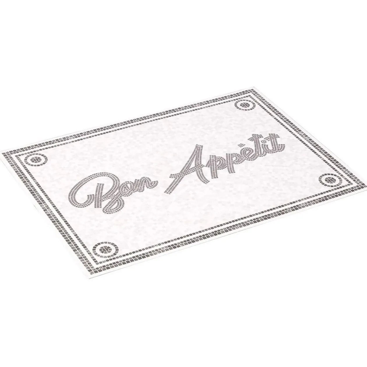 Tapis de cuisine vinyle imprimé Bon appétit gris et blanc 70x49cm