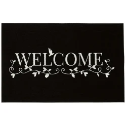 Tapis d'entrée noir et blanc design fluorescent "Welcome"