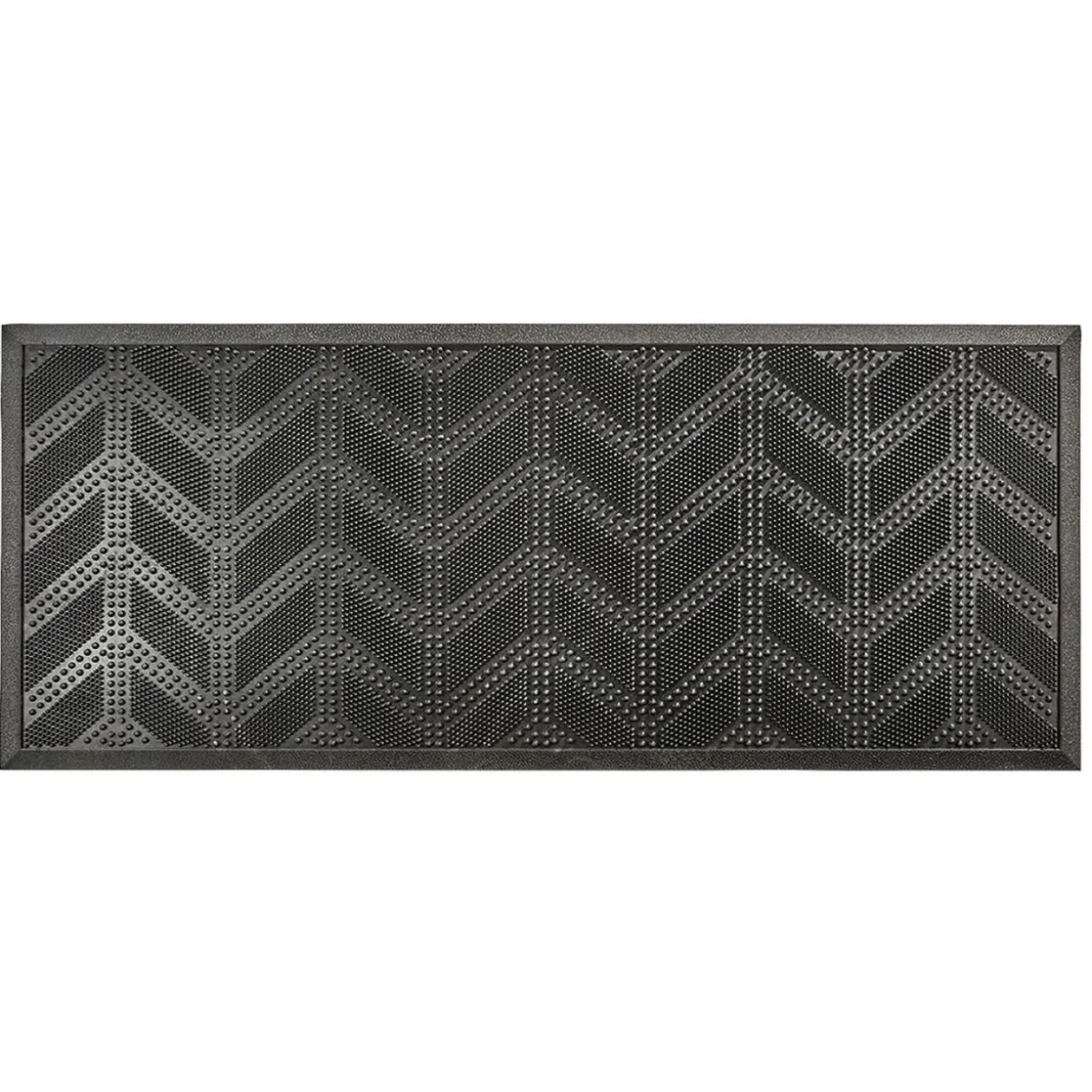 Tapis d'extérieur en caoutchouc avec picots motif chevron noir