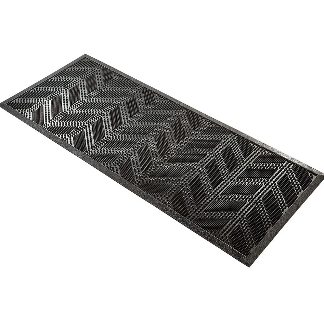 Tapis d'extérieur en caoutchouc avec picots motif chevron noir