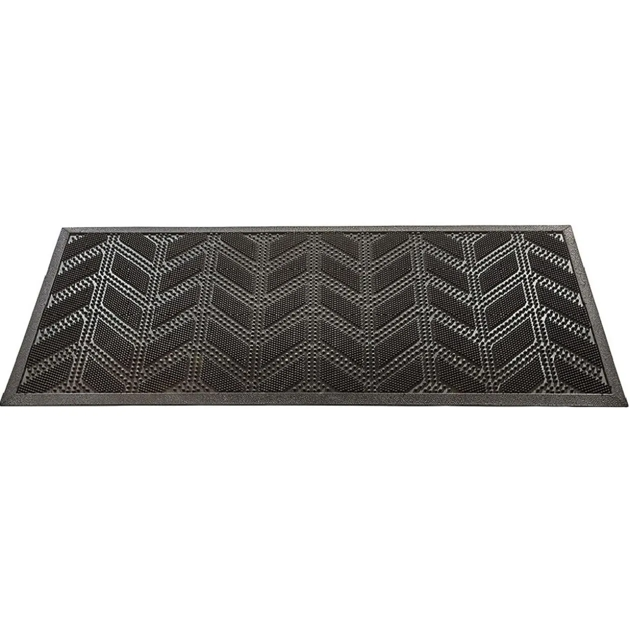 Tapis d'extérieur en caoutchouc avec picots motif chevron noir