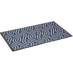 Tapis entrée anti poussière rectangulaire motif vague bleu contour noir