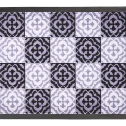 Tapis entrée anti poussière rectangulaire motif carreau de ciment noir blanc