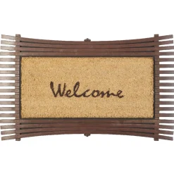 Tapis paillasson coco Welcome bordé de lamelles
