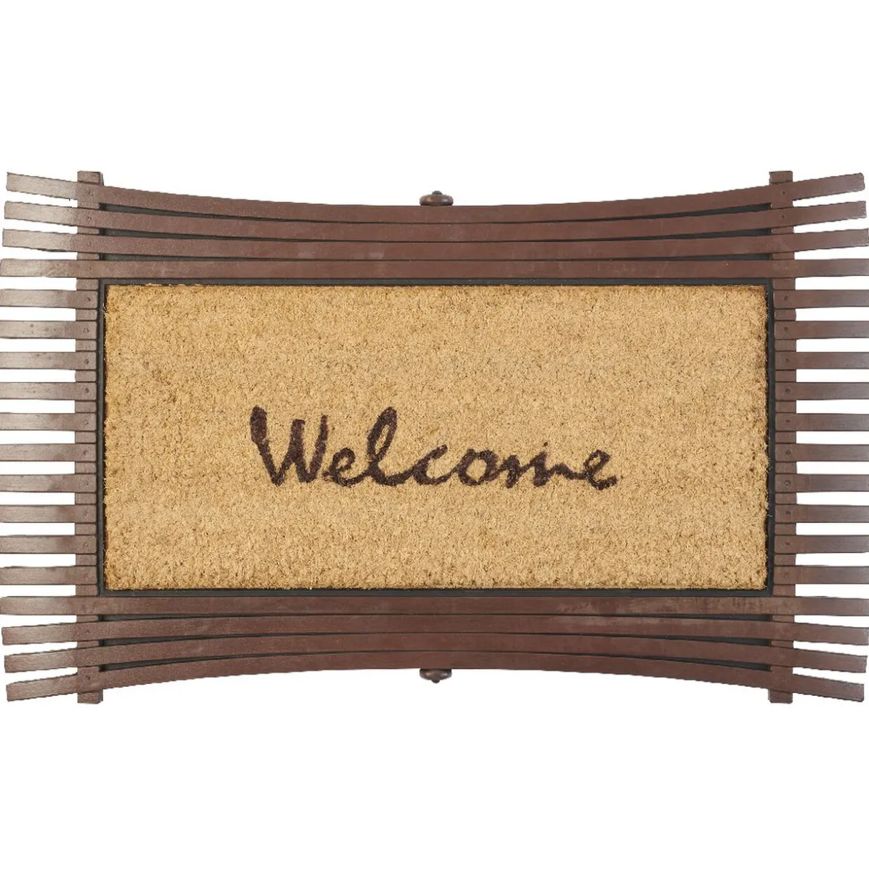 Tapis paillasson coco Welcome bordé de lamelles