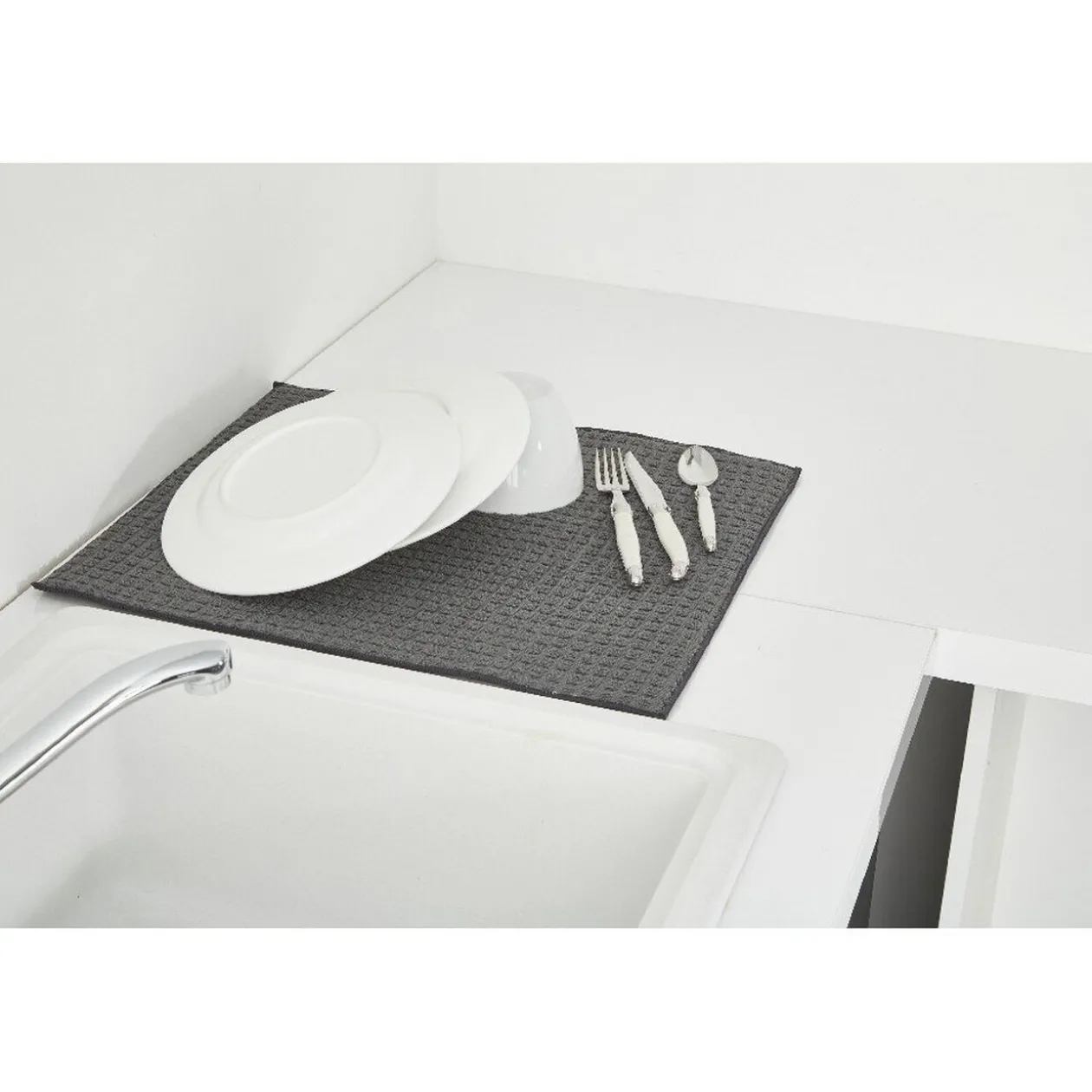 Tapis éponge microfibre gris pour évier