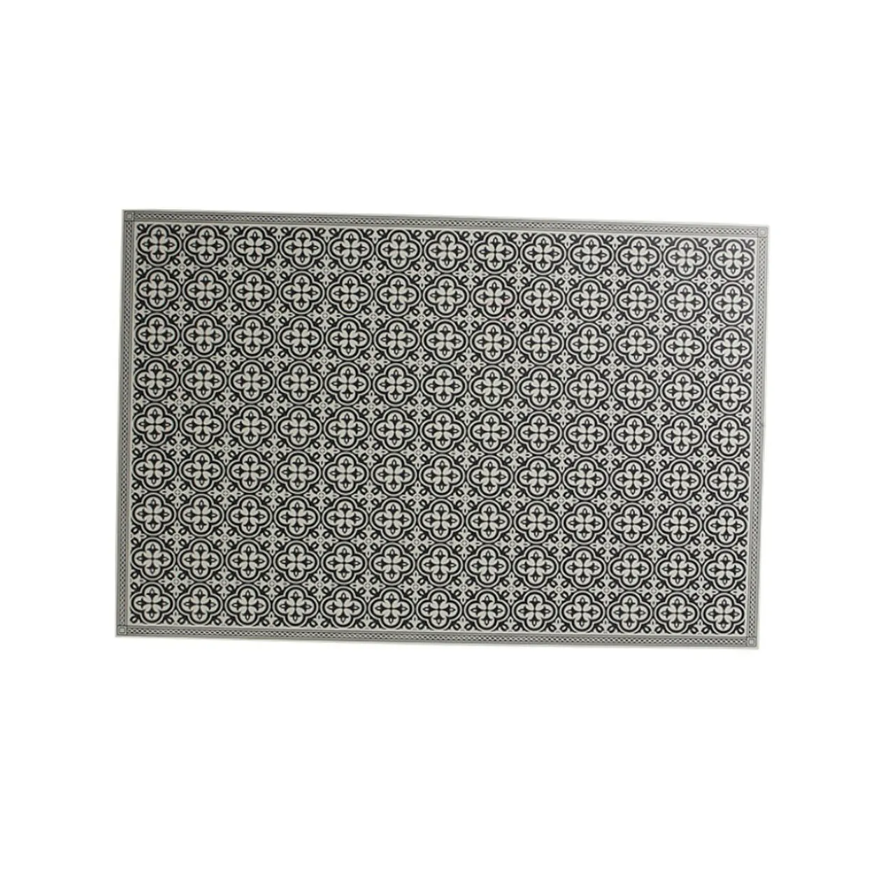 Tapis rectangulaire motifs carreaux de ciment gris et blancs
