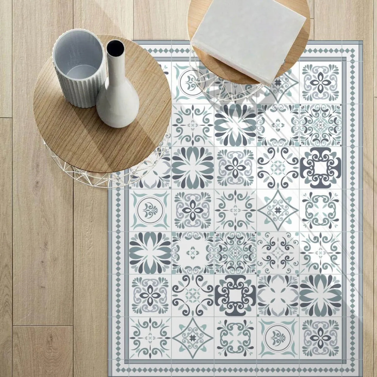 Tapis rectangulaire vinyle motif carreau de ciment 120 x 90 cm