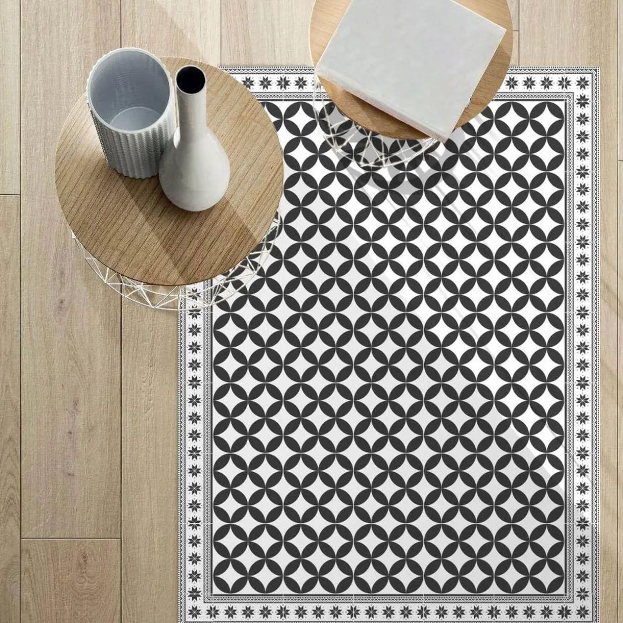 Tapis rectangulaire vinyle motif carreau de ciment 120 x 90 cm