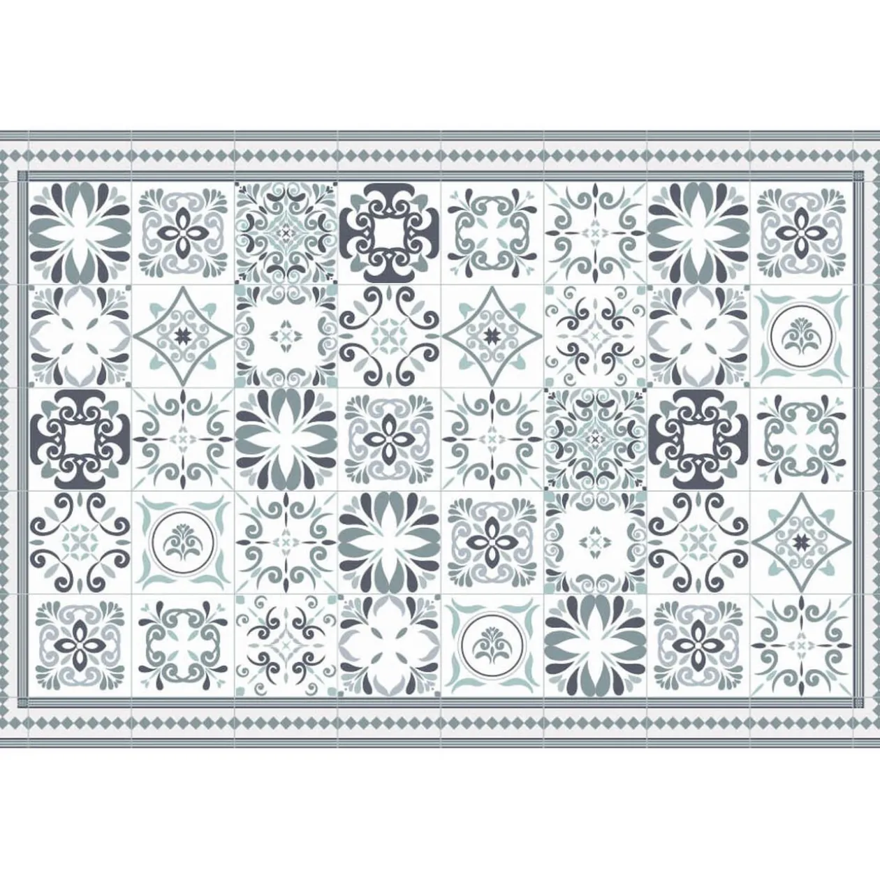 Tapis rectangulaire vinyle motif carreau de ciment 150 x 100 cm