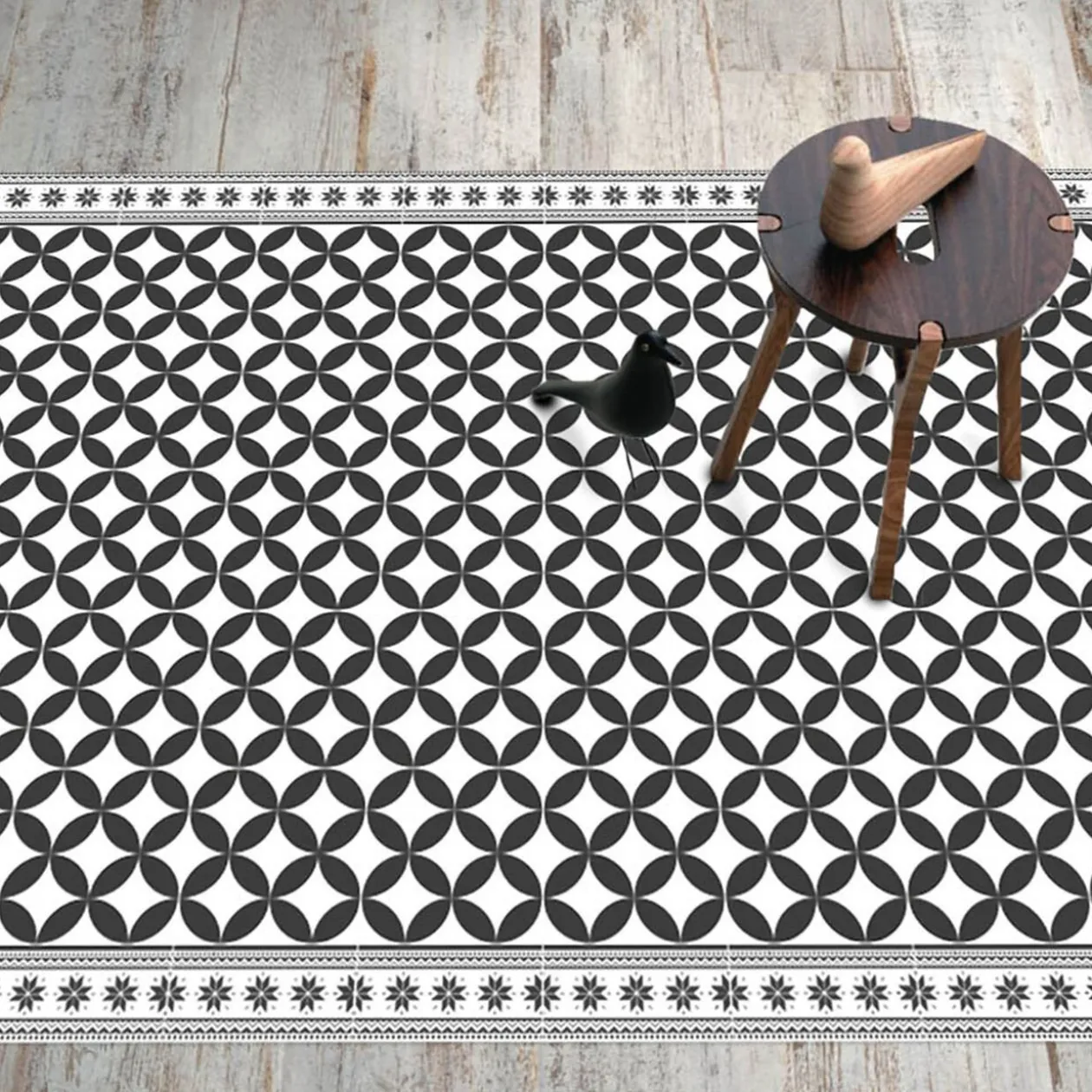 Tapis rectangulaire vinyle motif carreau de ciment 150 x 100 cm