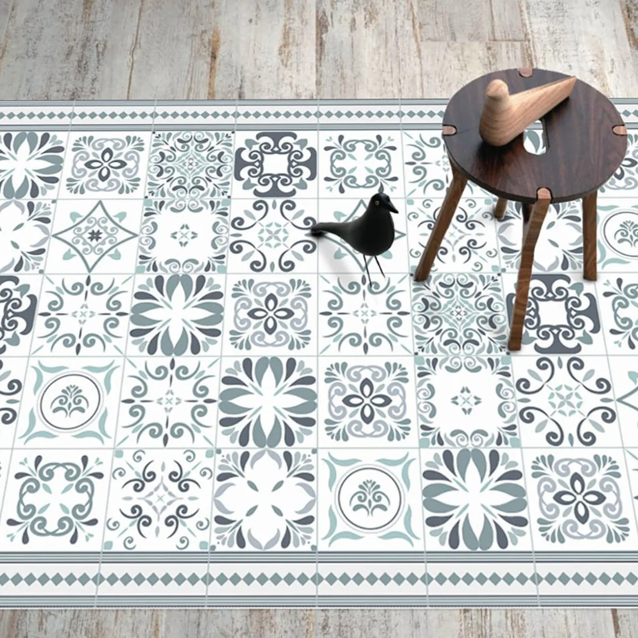 Tapis rectangulaire vinyle motif carreau de ciment 150 x 100 cm