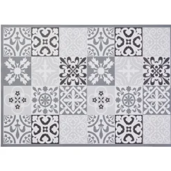 Tapis vinyle imprimé carreau de ciment noir gris L. 70 cm