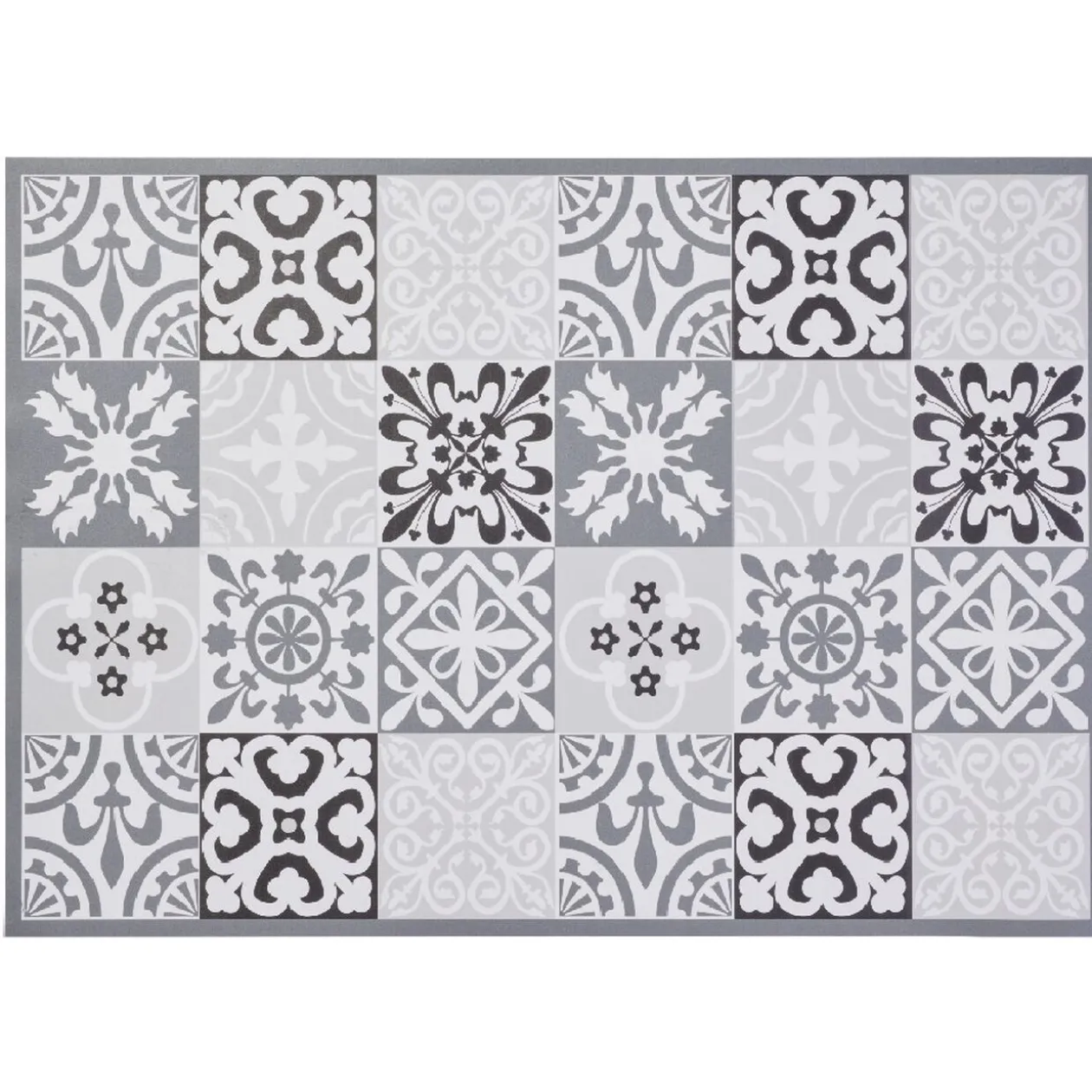 Tapis vinyle imprimé carreau de ciment noir gris L. 70 cm