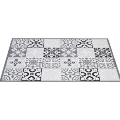 Tapis vinyle imprimé carreau de ciment noir gris L. 70 cm