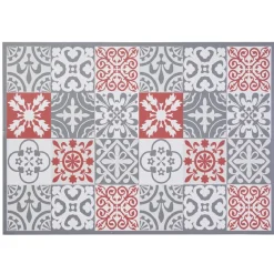 Tapis vinyle imprimé carreau de ciment rouge gris L. 70 cm