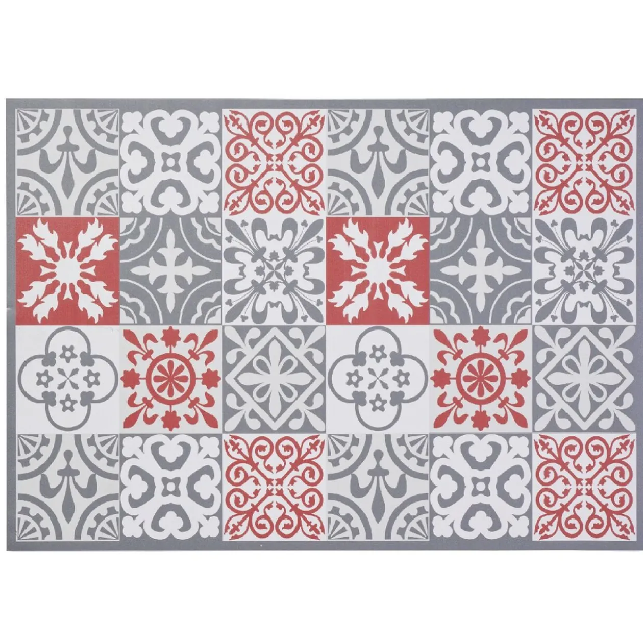 Tapis vinyle imprimé carreau de ciment rouge gris L. 70 cm
