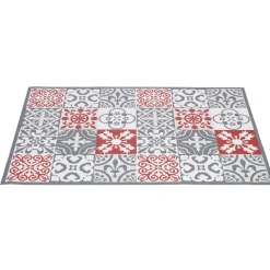 Tapis vinyle imprimé carreau de ciment rouge gris L. 70 cm