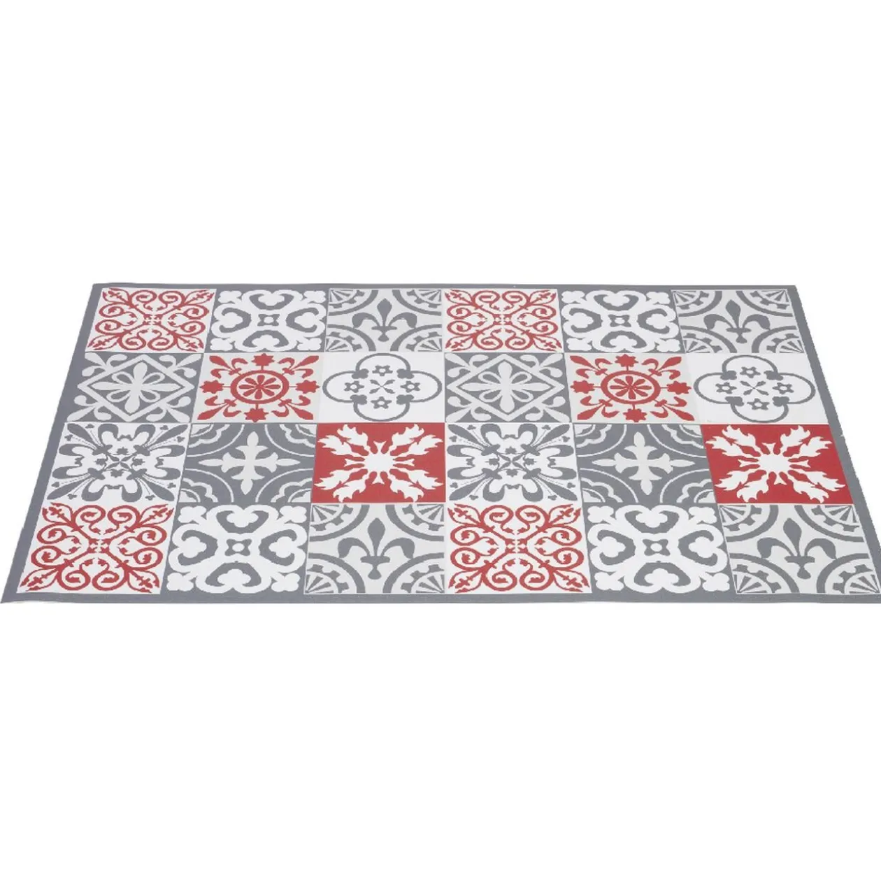 Tapis vinyle imprimé carreau de ciment rouge gris L. 70 cm