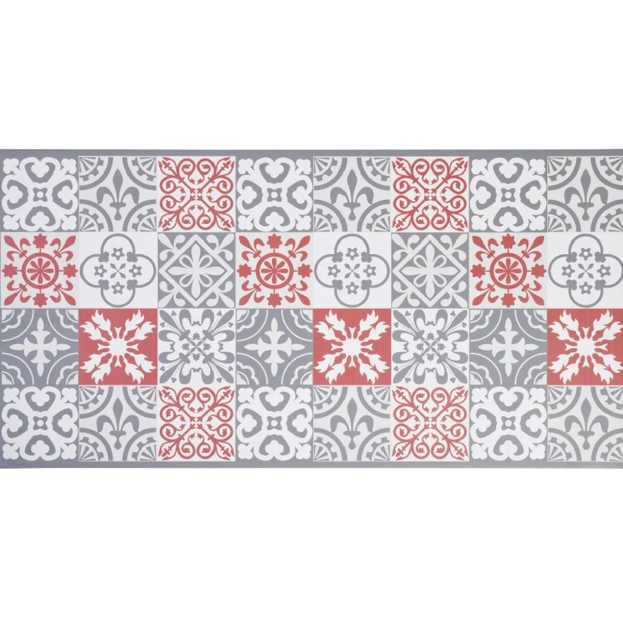 Tapis vinyle imprimé carreau de ciment rouge gris L. 99 cm