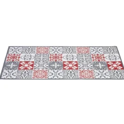 Tapis vinyle imprimé carreau de ciment rouge gris L. 99 cm