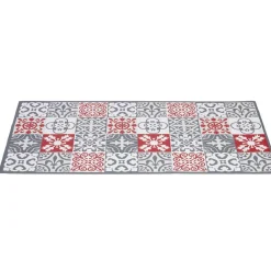 Tapis vinyle imprimé carreau de ciment rouge gris L. 99 cm