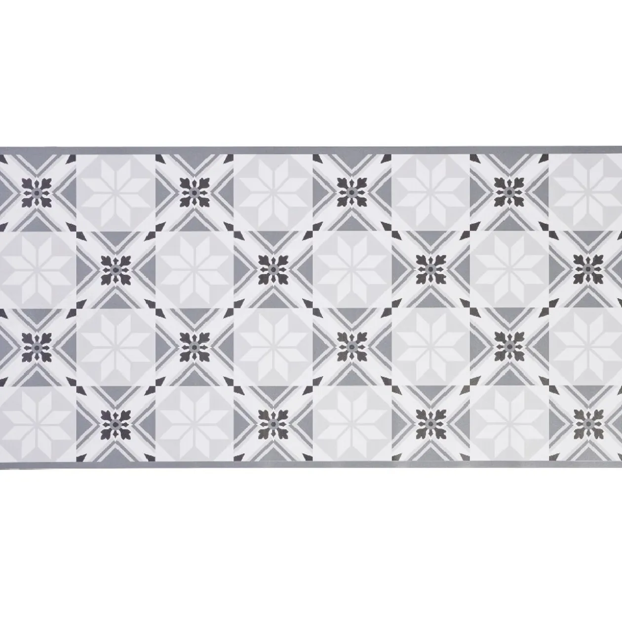 Tapis vinyle imprimé carreau de ciment noir gris L. 99 cm