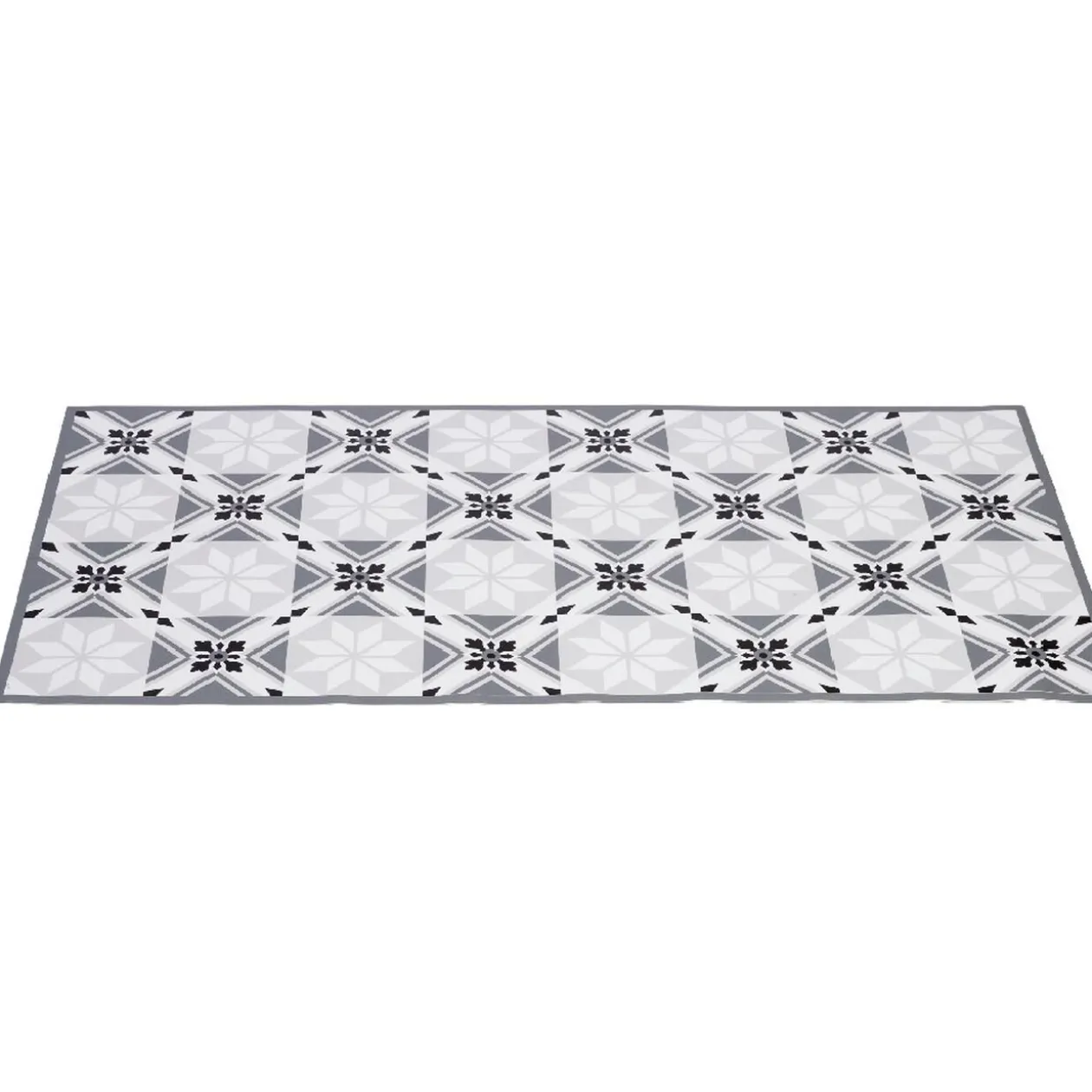Tapis vinyle imprimé carreau de ciment noir gris L. 99 cm