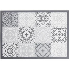 Tapis vinyle imprimé carreau de ciment gris L.70 cm