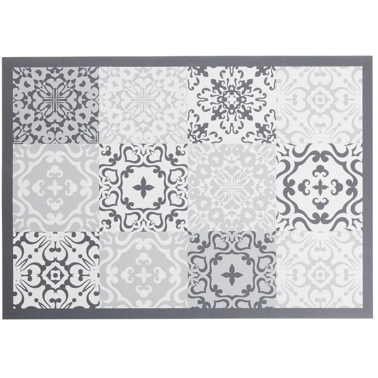 Tapis vinyle imprimé carreau de ciment gris L.70 cm