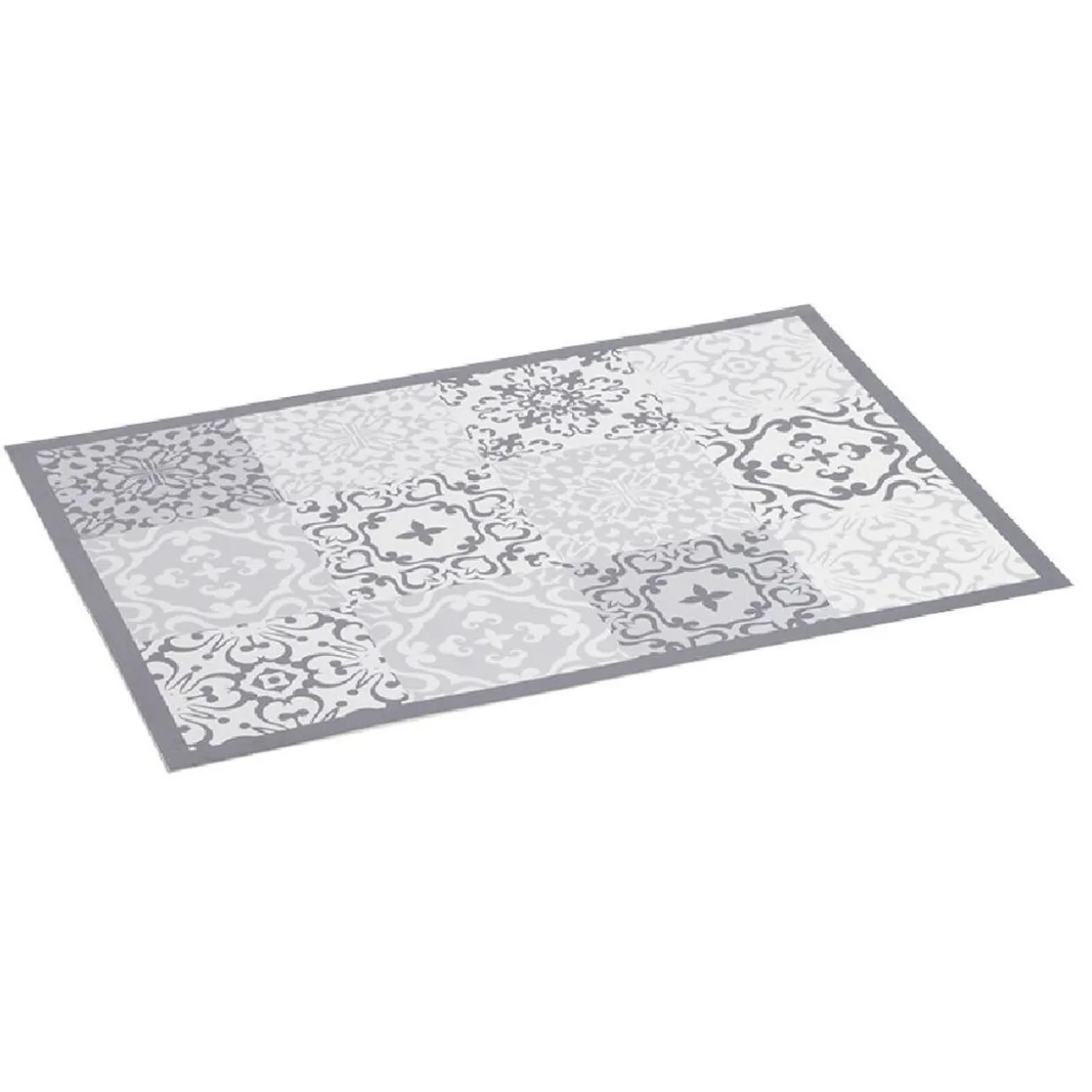 Tapis vinyle imprimé carreau de ciment gris L.70 cm