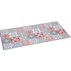 Tapis vinyle imprimé carreau de ciment rouge gris L. 99 cm