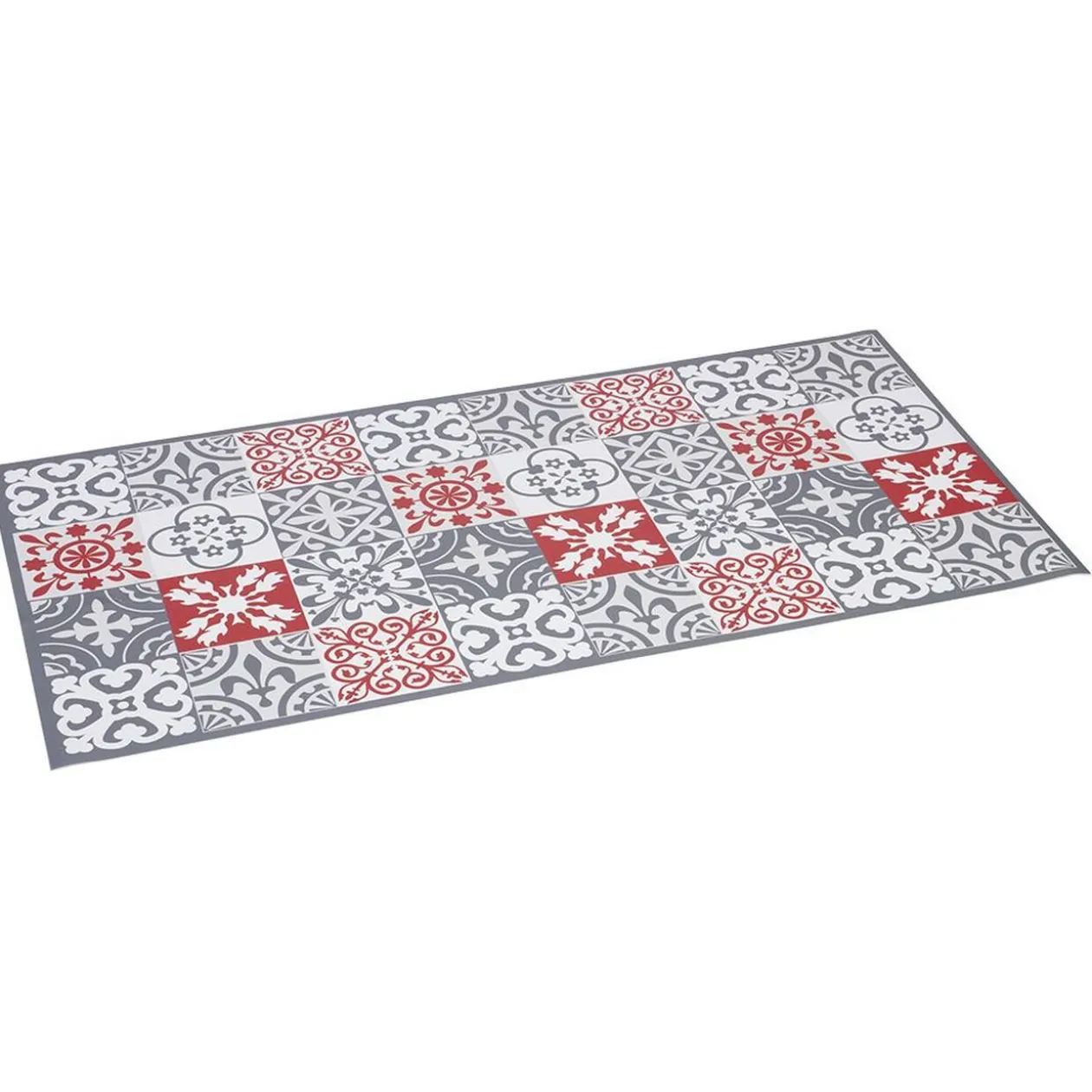 Tapis vinyle imprimé carreau de ciment rouge gris L. 99 cm