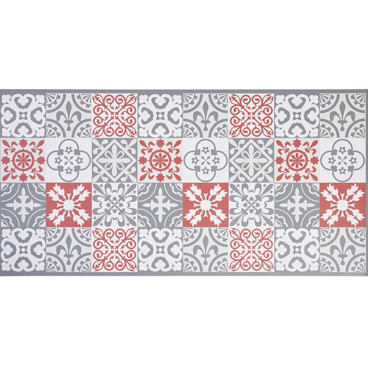 Tapis vinyle imprimé carreau de ciment rouge gris L. 99 cm