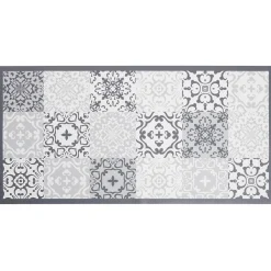 Tapis vinyle imprimé carreau de ciment gris L.99 cm