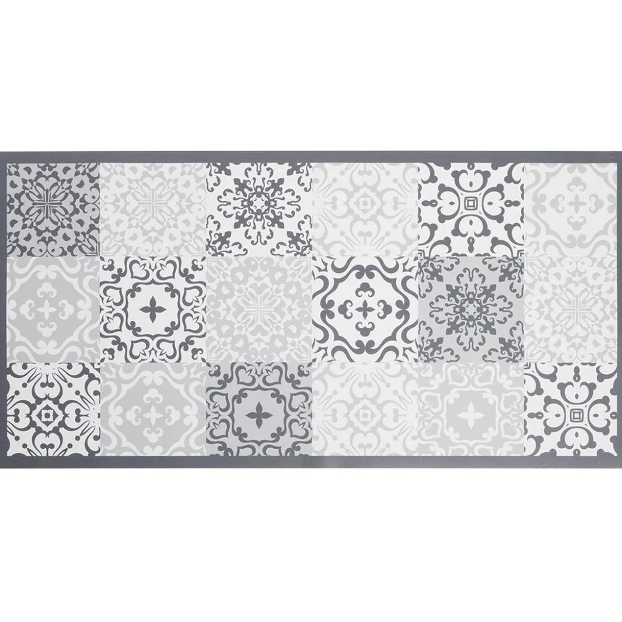Tapis vinyle imprimé carreau de ciment gris L.99 cm