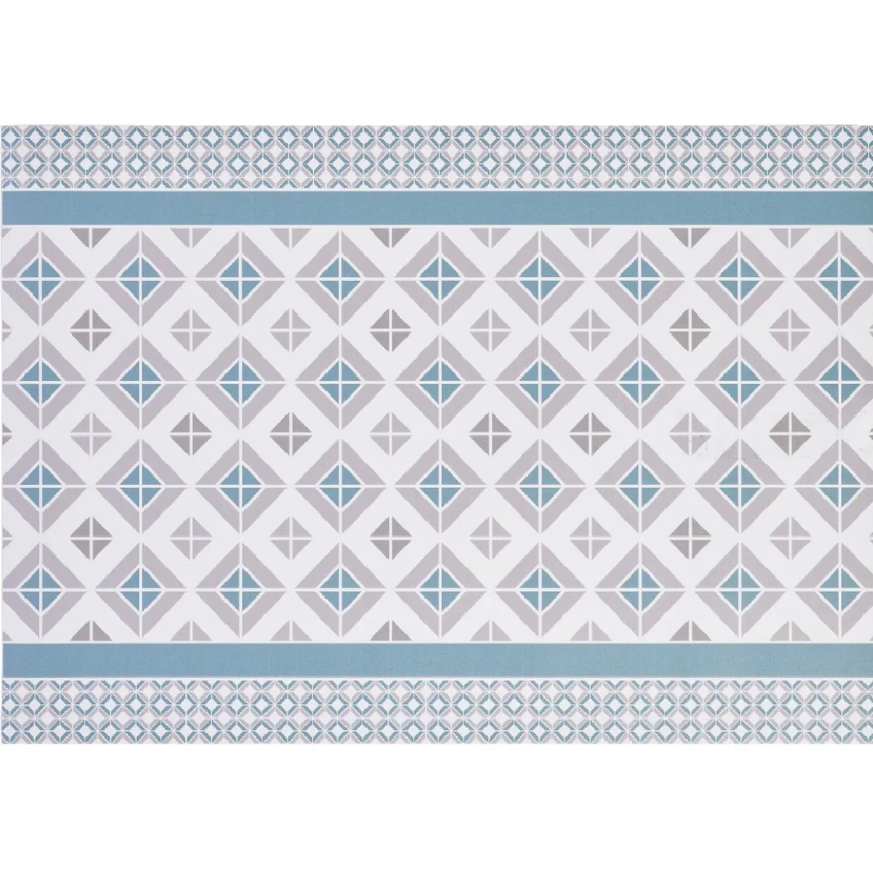 Tapis vinyle imprimé géométrique bleu gris L. 70 cm