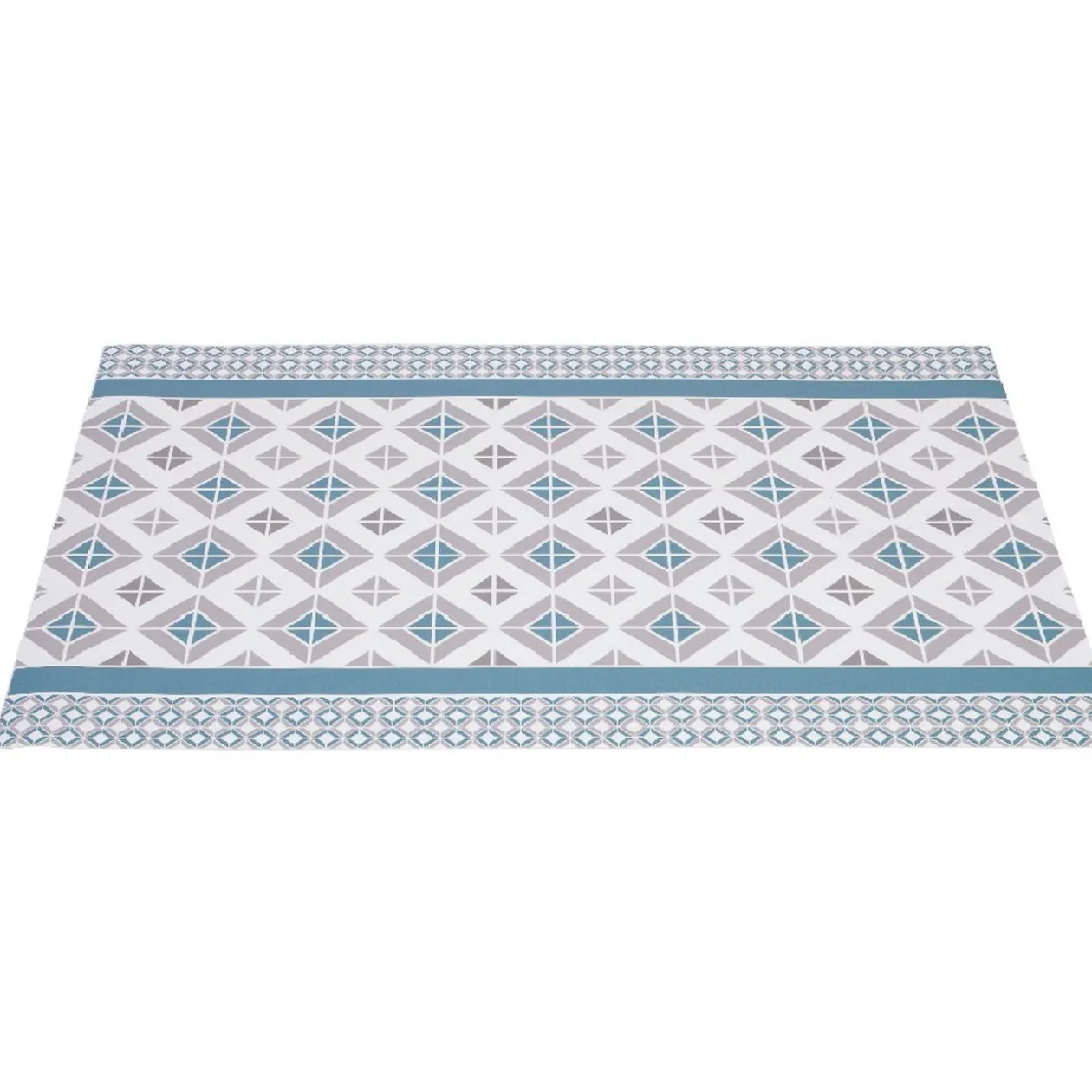 Tapis vinyle imprimé géométrique bleu gris L. 70 cm