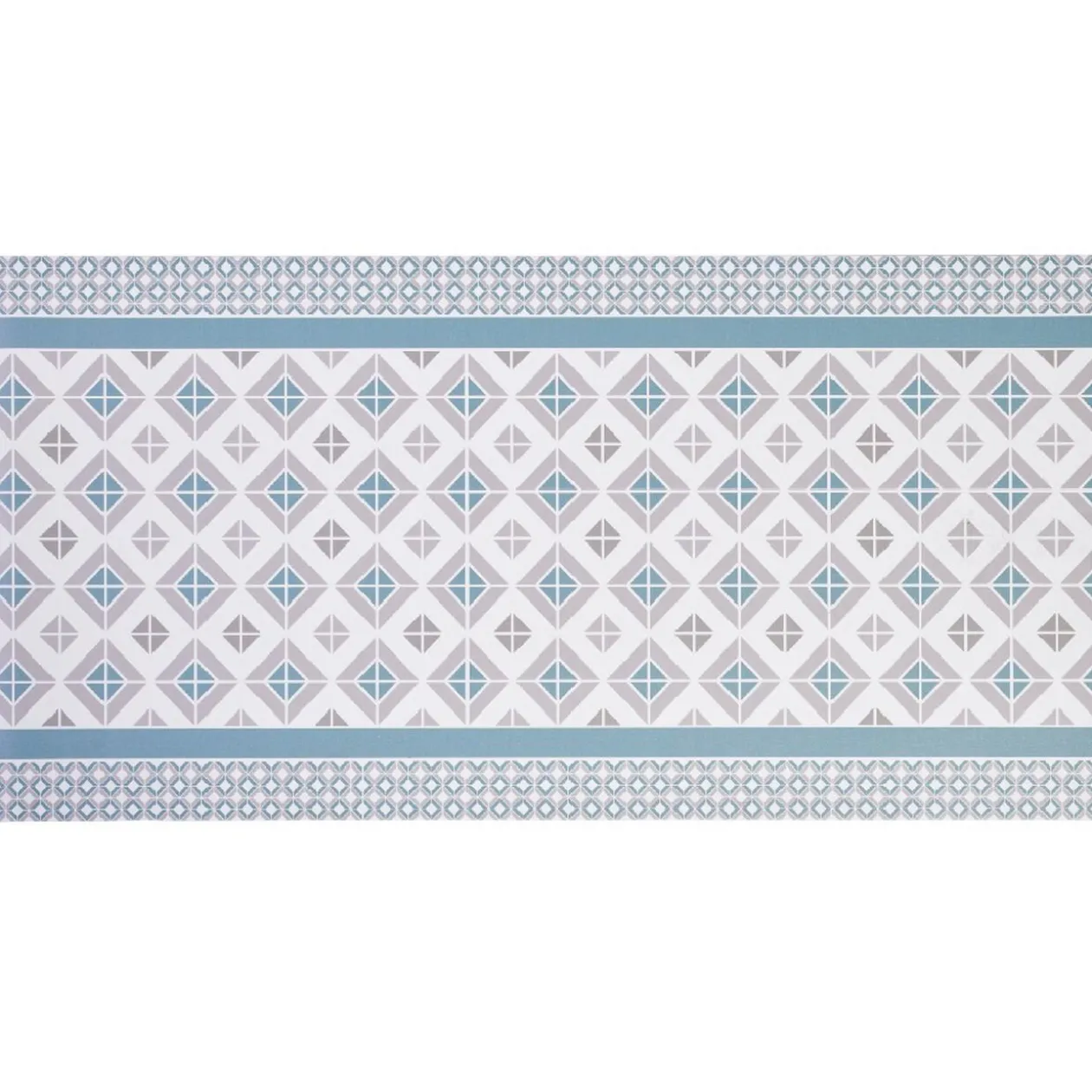 Tapis vinyle imprimé géométrique bleu gris L. 99 cm