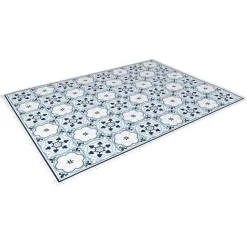 Tapis vinyle motif carreau de ciment bleu et blanc 72x95cm