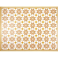 Tapis vinyle motif carreau de ciment jaune et blanc 72x95cm