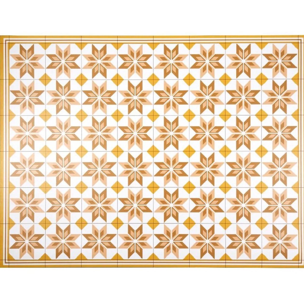 Tapis vinyle motif carreau de ciment jaune et blanc 72x95cm
