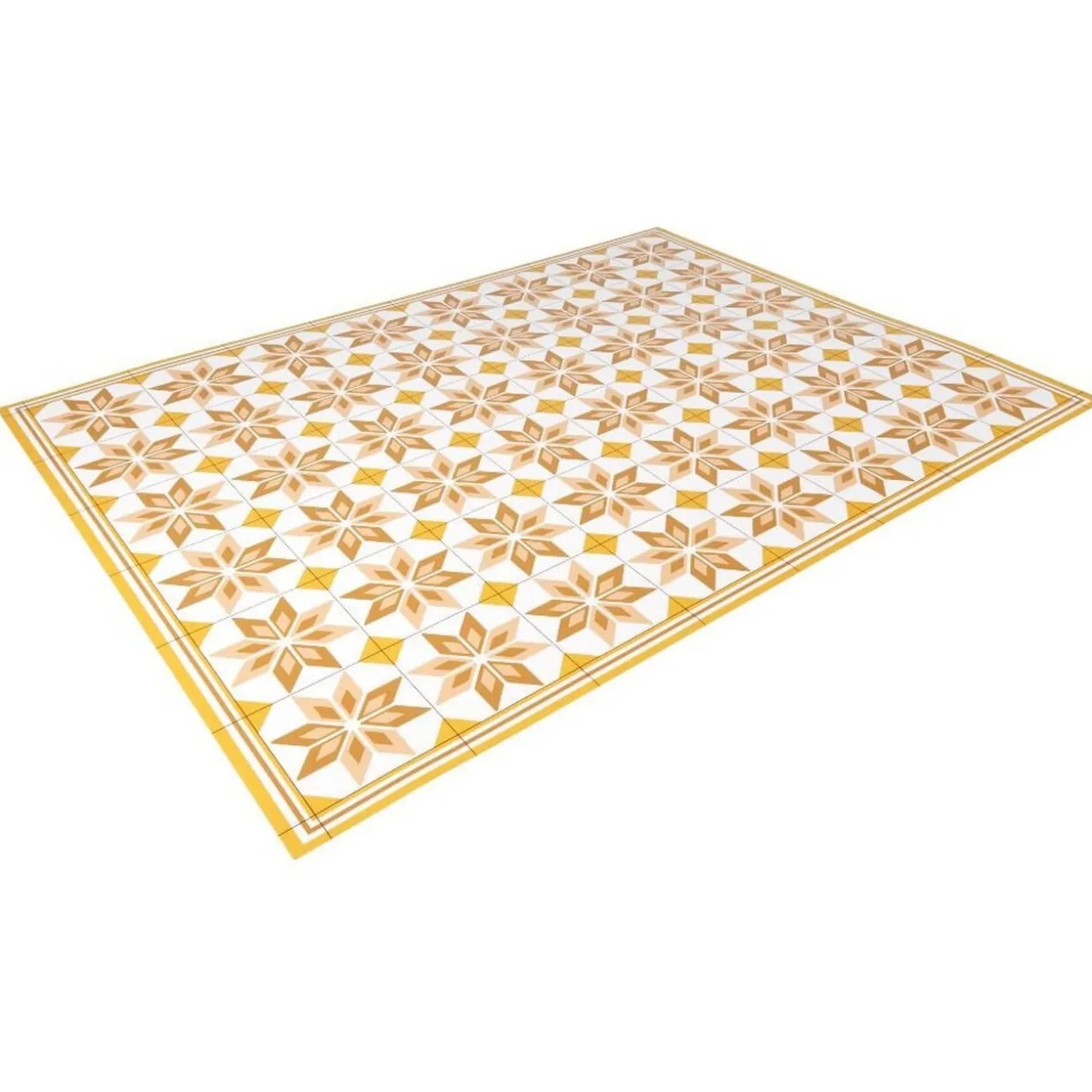 Tapis vinyle motif carreau de ciment jaune et blanc 72x95cm