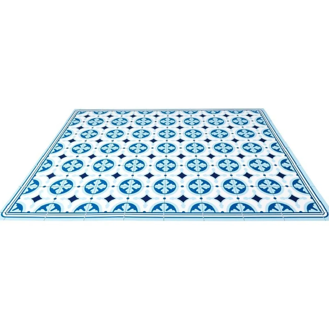 Tapis vinyle motif carreau de ciment bleu et blanc 72x95cm