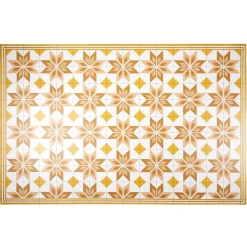 Tapis vinyle motif carreau de ciment jaune et blanc 97x147cm