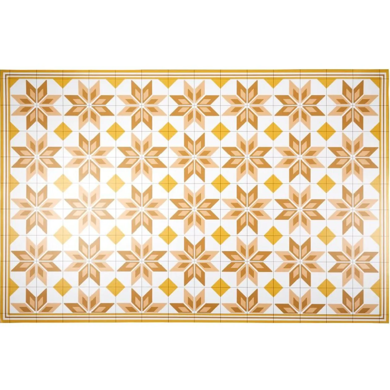 Tapis vinyle motif carreau de ciment jaune et blanc 97x147cm